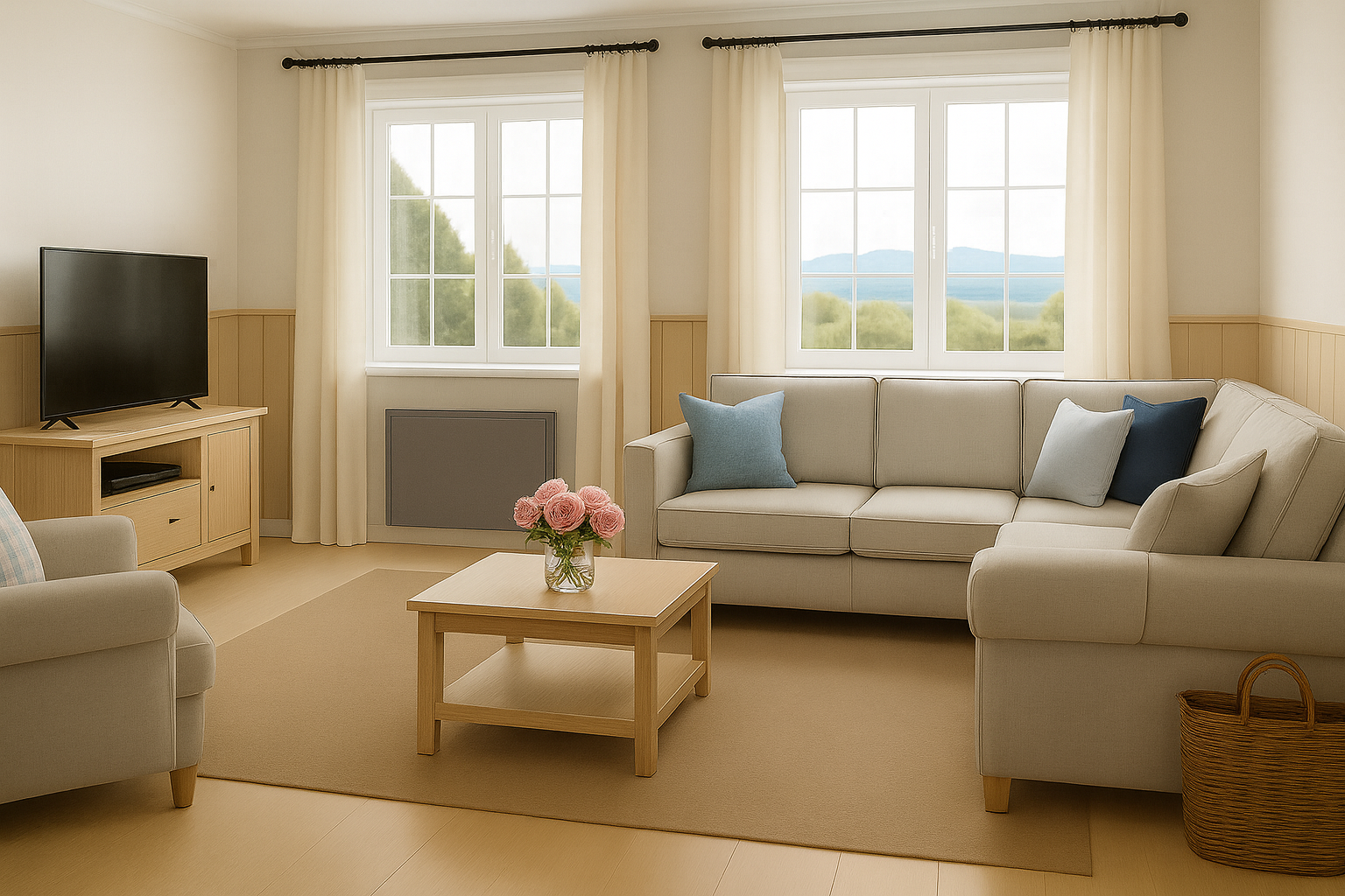 Glatte Front im Wohnzimmer – moderne Flächenspeicherheizung als Elektroheizung im Wohnraum